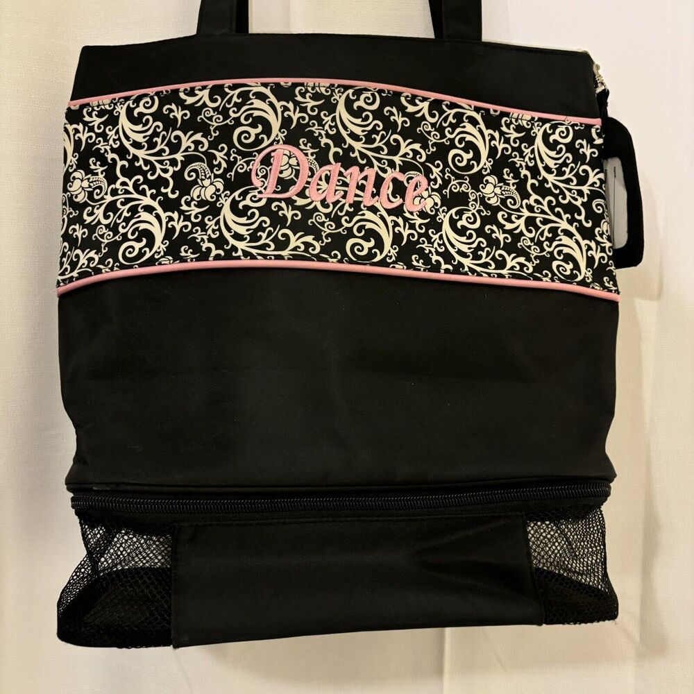 Girl's Dance Bag Black Pink Trim‎ Shoe Compartment Nylon